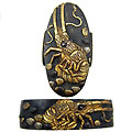 赤銅七々子地伊勢海老図縁頭 - Fuchi gashira ji IseEbi -