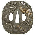 鐔　鉄地加藤清正虎退治図鍔-Tsuba, Iron plate Kato Kiyomasa, dispose of Tiger-