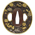 赤銅地秋虫菊図鐔（美濃）-Tsuba-