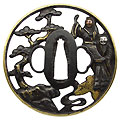 鉄地寒山拾得図透かし鐔-Tsuba-