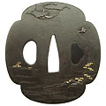 鉄地三日月に雁図鍔-Tsuba-