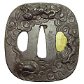 鉄地雲龍図鍔　銘/長廣-Tsuba-