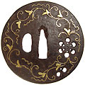 鉄地平安城象嵌鍔 - Tetsuji Heianjo Tsuba -