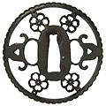 鉄地桜透かし鍔 - Tetsuji Sakura sukashi Tsuba -
